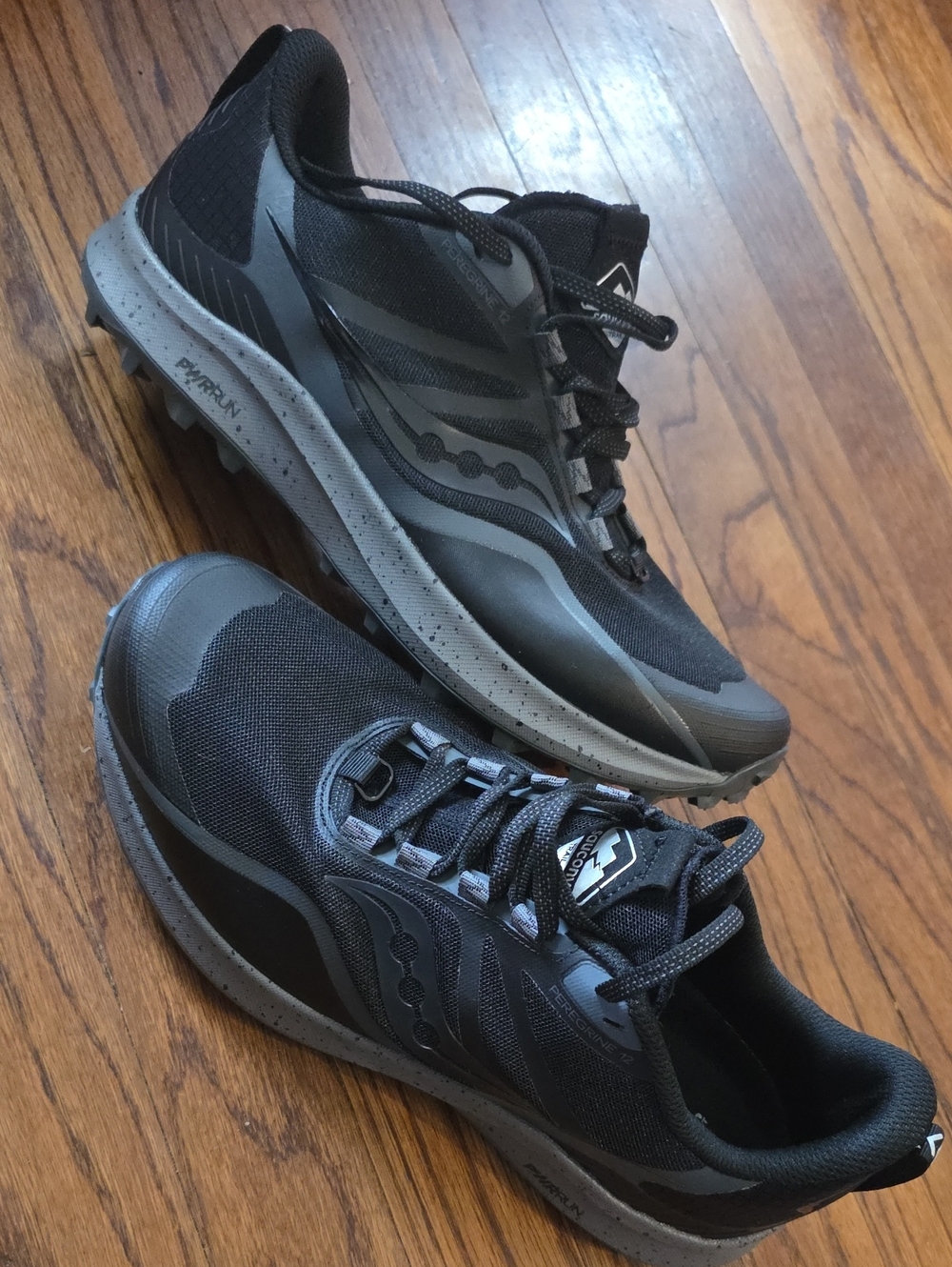 Saucony Men's Black and Gray Trail Running Shoes Pwrrun